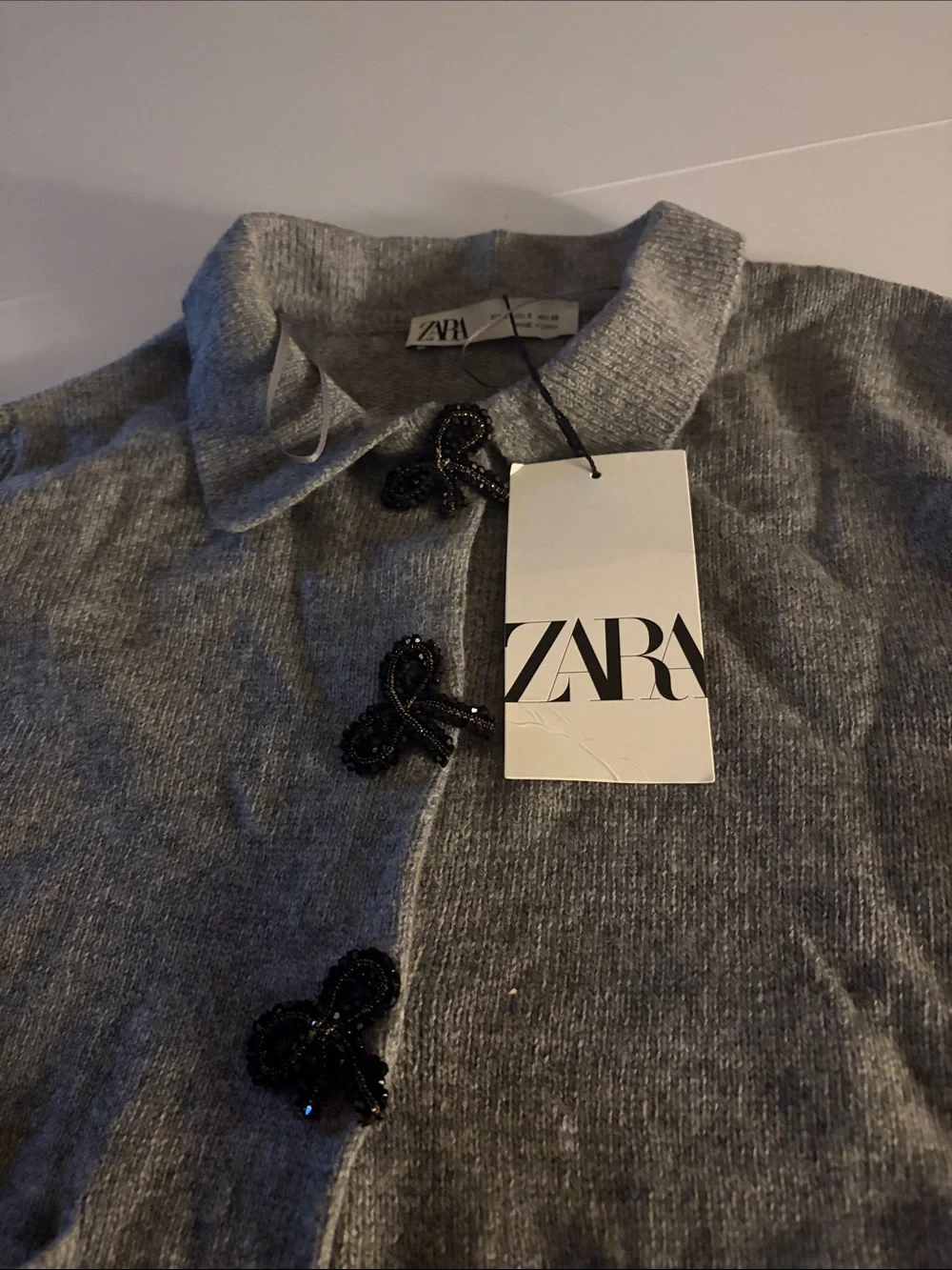 NWT Zara Gray Cardigan with Heart Buttons (small)